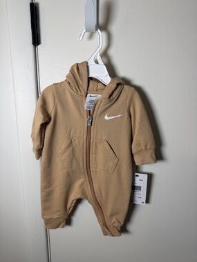 Nike Tan Hooded Baby One-Piece Zip Romper